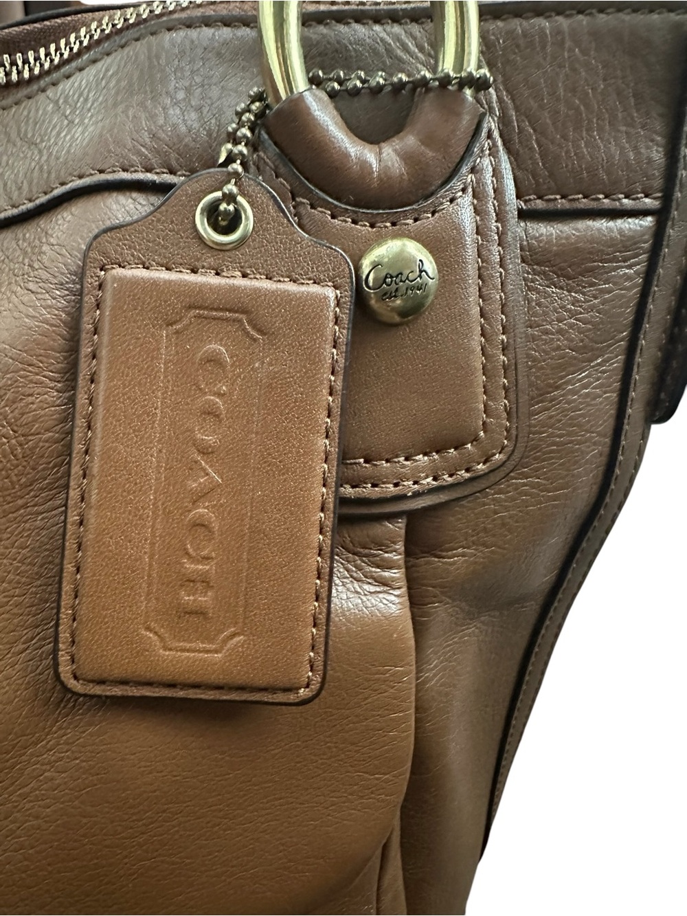 Coach Kristen Leather Shoulder Bag Tote Brown Brass Hardware Expandable Sides - Picture 3 of 11